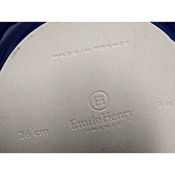 VTG Emile Henry Souffle Baking Dish France Blue Round Ruffled Scalloped Edge EUC - Picture 4 of 8